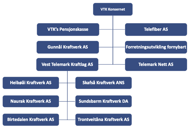 VTK organisasjonskart som viser selskapsstrukturen