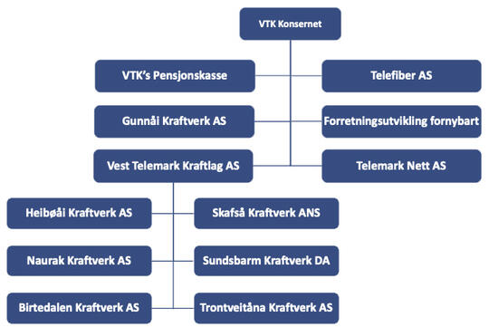 Organisasjonskart som viser VTKs selskapsstruktur